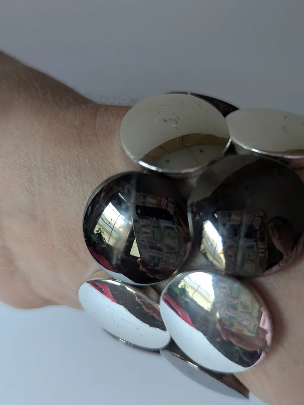 Round Metallic Stretch Bracelet in Silver and Gunmetal